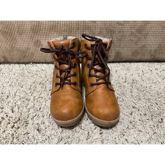 Lugz Womens Brown Ankle Boots With Plaid Collar & Wedge Heel Size 6 Faux Leather - Picture 3 of 11
